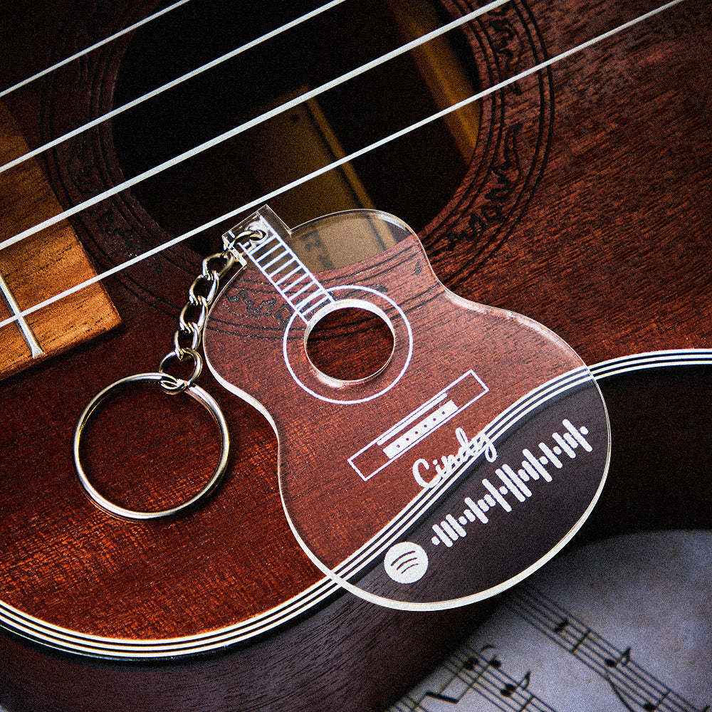 Personalized Guitar Shaped Spotify Music Keychain Engraved Scannable Code Key Ring for Music Lovers - yournamenecklaceuk