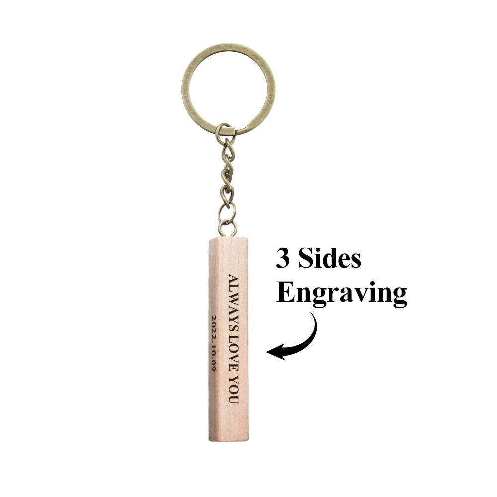Custom Engraved Keychain Personalized 3 Sided Engraved Wooden Keychain Anniversary Gift - yournamenecklaceuk