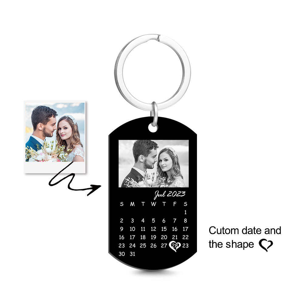 Custom Calendar Keychain Photo Tag Keychain Heart-shape Date Personalized Anniversary Gift Wedding Gifts - yournamenecklaceuk