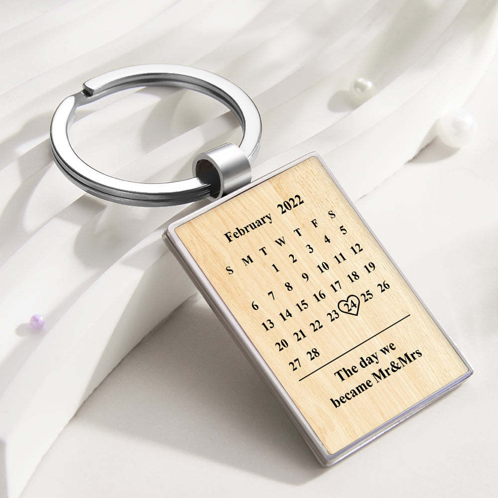 Personalized Photo Calendar Keychain Custom Engraved Picture Keyring Anniversary Gift - yournamenecklaceuk