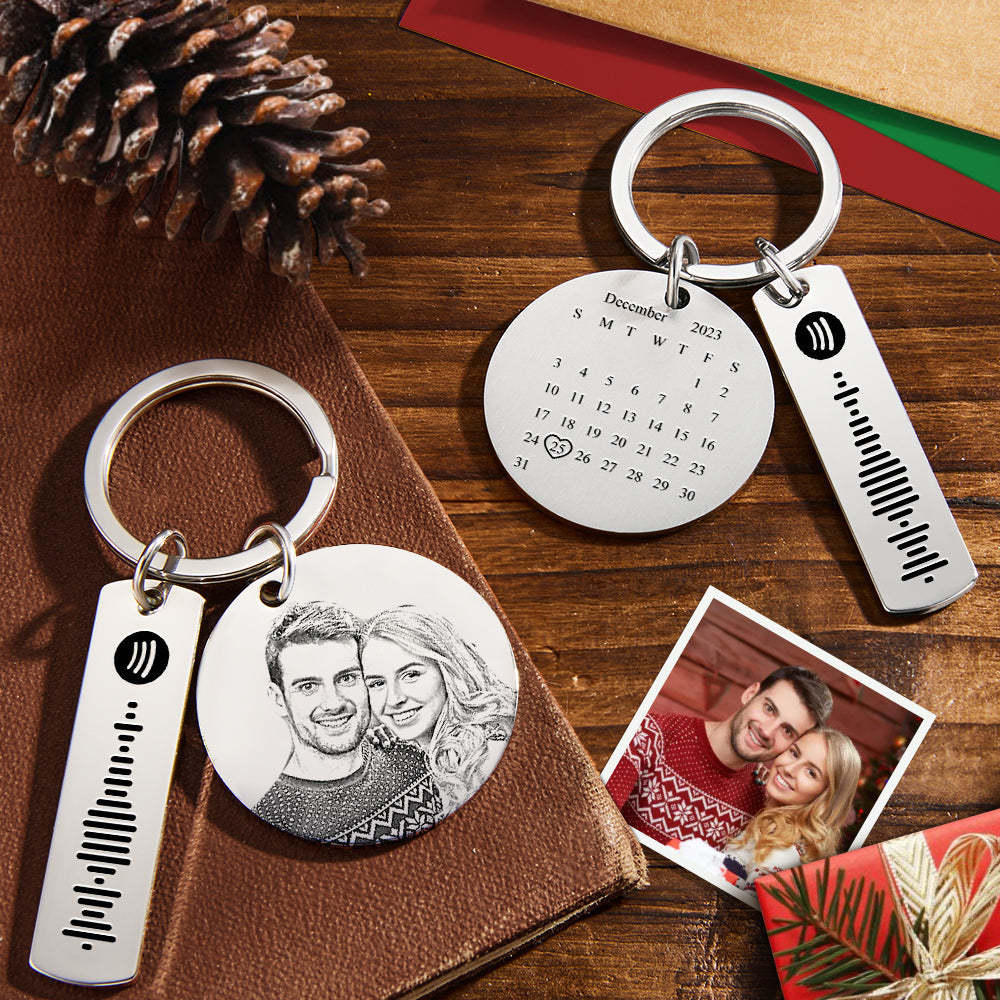 Custom Photo Calendar Spotify Keychain Personalized Stainless Steel Keychain Gift for Lover Christmas Gift - yournamenecklaceuk