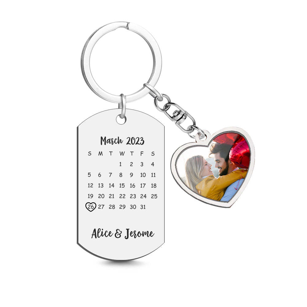 Custom Photo Calendar Keychain Personalized Save The Date Keychain Gift - yournamenecklaceuk