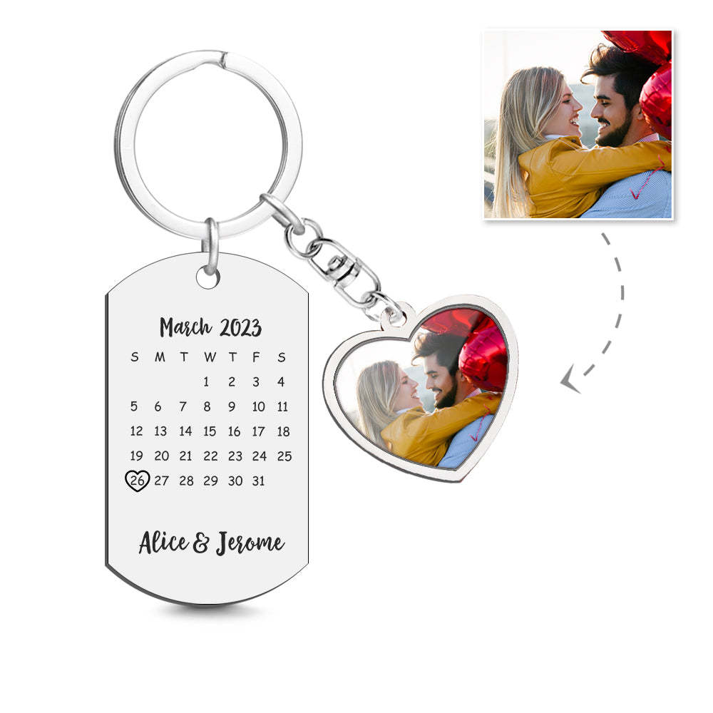 Custom Photo Calendar Keychain Personalized Save The Date Keychain Gift - yournamenecklaceuk