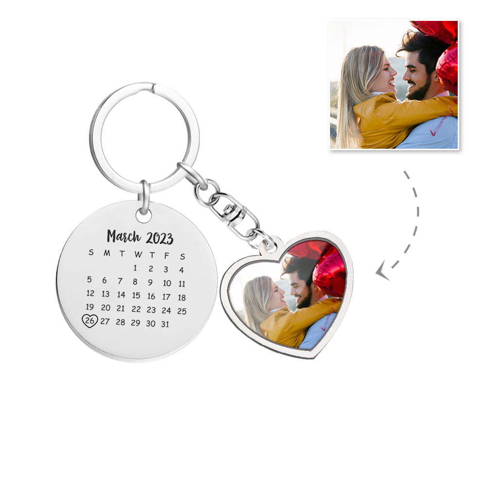Custom Photo Calendar Keychain Personalized Save The Date Keychain Gift - yournamenecklaceuk