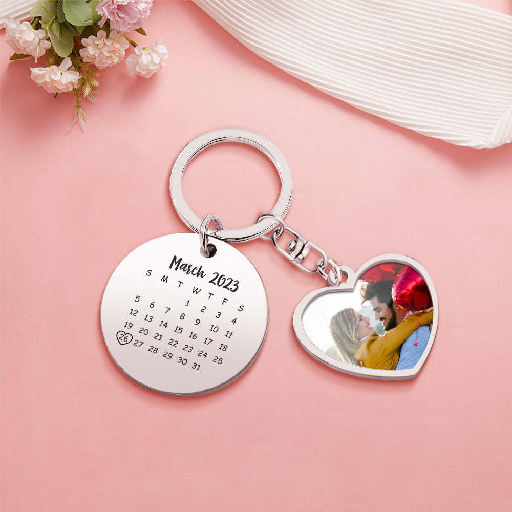 Custom Photo Calendar Keychain Personalized Save The Date Keychain Gift - yournamenecklaceuk