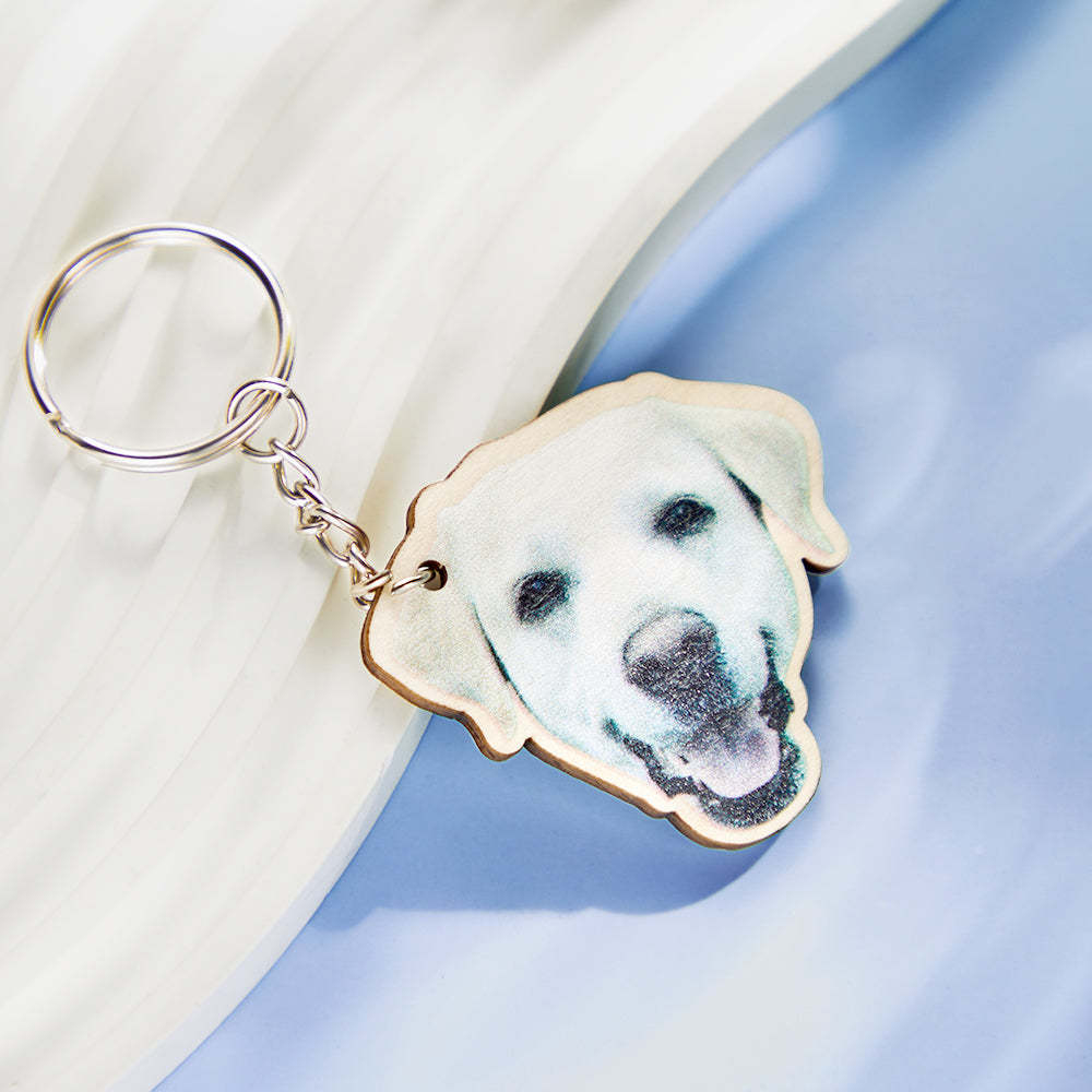 Personalized Pet Photo Wooden Keychain Custom Dog Cat Photo Keyring Pendant Memorable Gifts - NameNecklace
