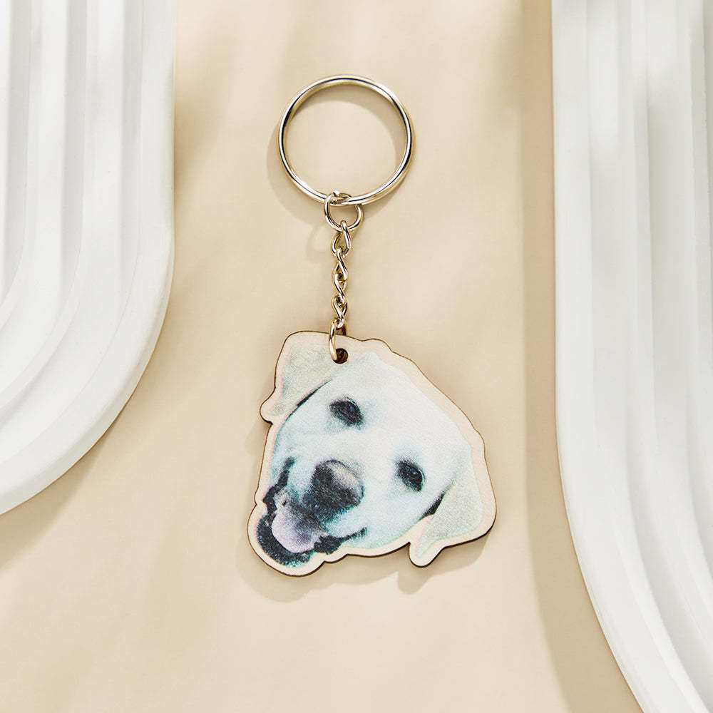 Personalized Pet Photo Wooden Keychain Custom Dog Cat Photo Keyring Pendant Memorable Gifts - NameNecklace
