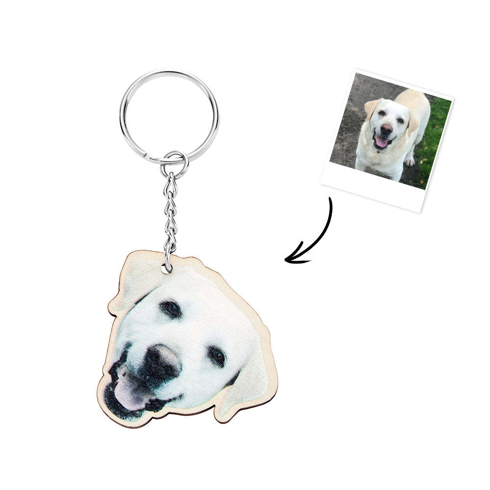Personalized Pet Photo Wooden Keychain Custom Dog Cat Photo Keyring Pendant Memorable Gifts - NameNecklace