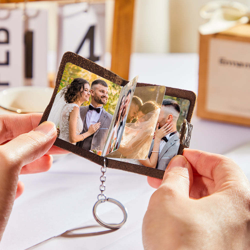 Personalized Mini Photo Album Leather Keychain Custom Photo Brown Keychain Pendant Romantic Gift - NameNecklace