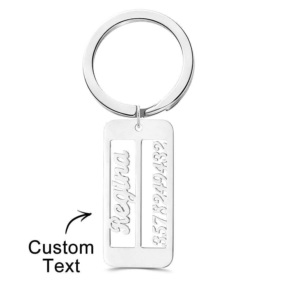 Personalized Name Phone Number Keychain Engraved Exclusive Phone Number Keychain - yournamenecklaceuk