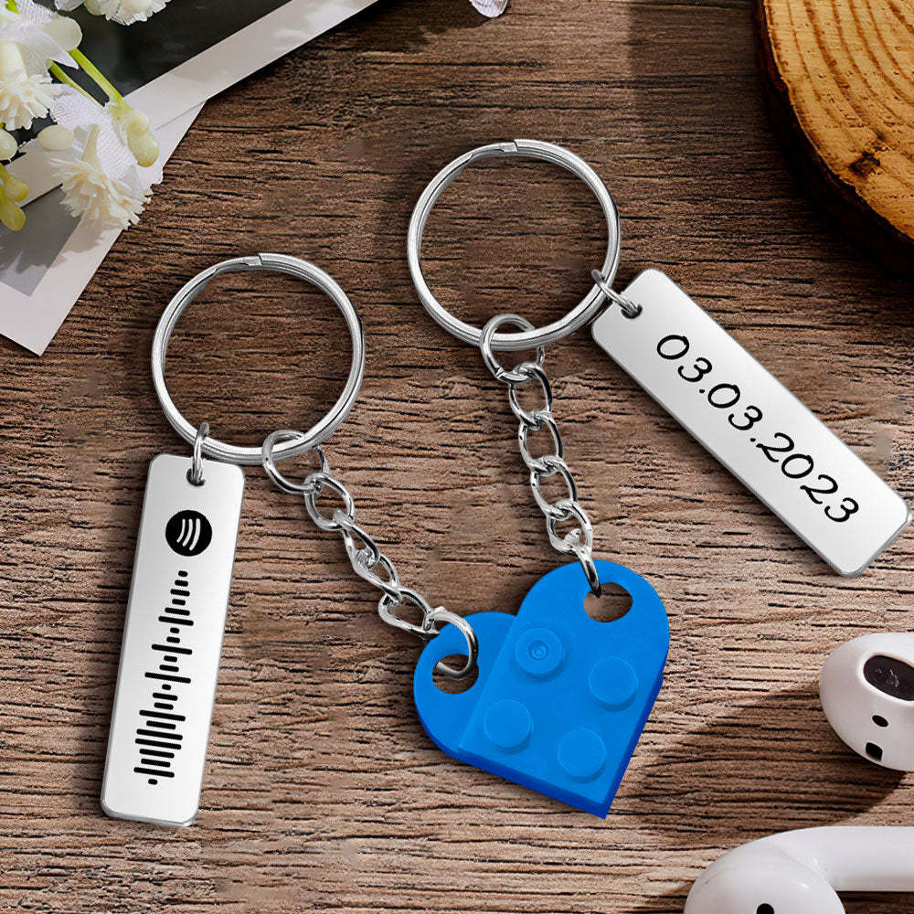 Personalized Spotify Code and Date Matching Couples Love Heart Bricks Keychain for Couples - yournamenecklaceuk