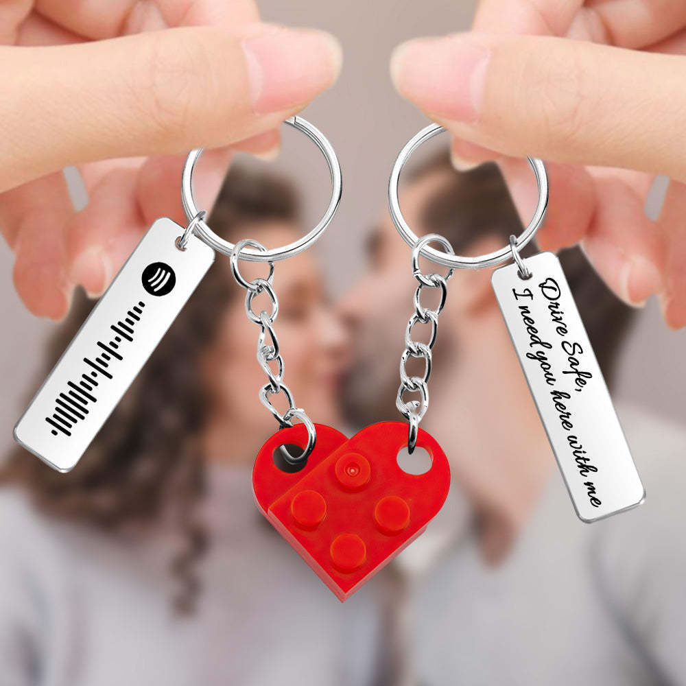 Personalized Spotify Code Drive Safe Creative Gifts Matching Love Heart Bricks Keychain for Couples - yournamenecklaceuk