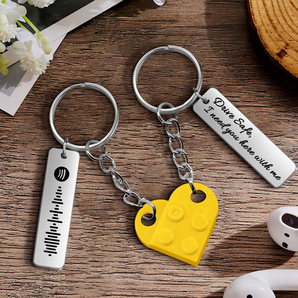 Personalized Spotify Code Drive Safe Creative Gifts Matching Love Heart Bricks Keychain for Couples - yournamenecklaceuk