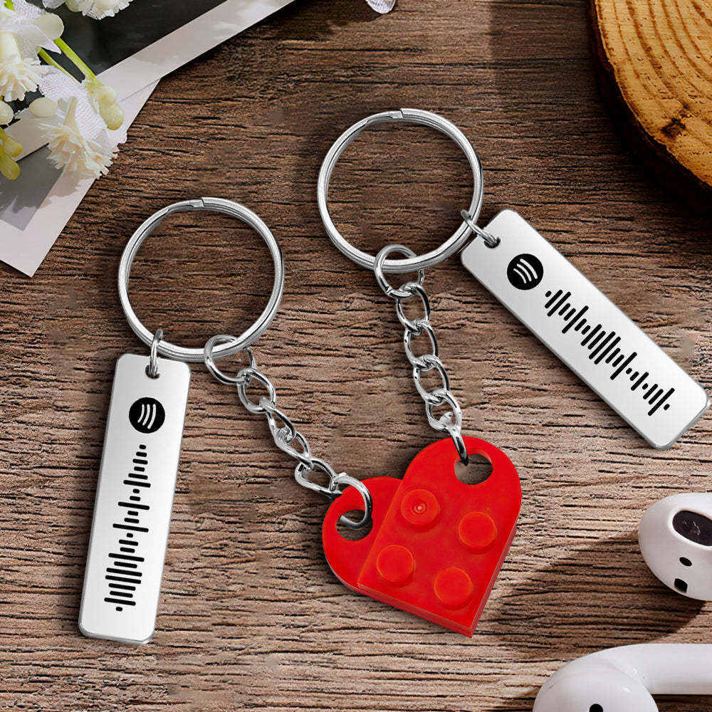 Personalized Spotify Code Matching Couples Love Heart Bricks Keychain for Couples - yournamenecklaceuk