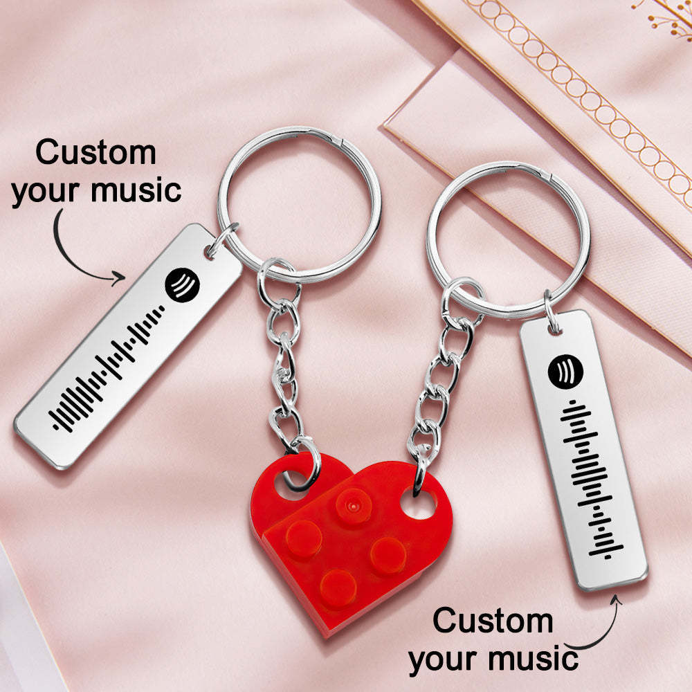 Personalized Spotify Code Matching Couples Love Heart Bricks Keychain for Couples - yournamenecklaceuk