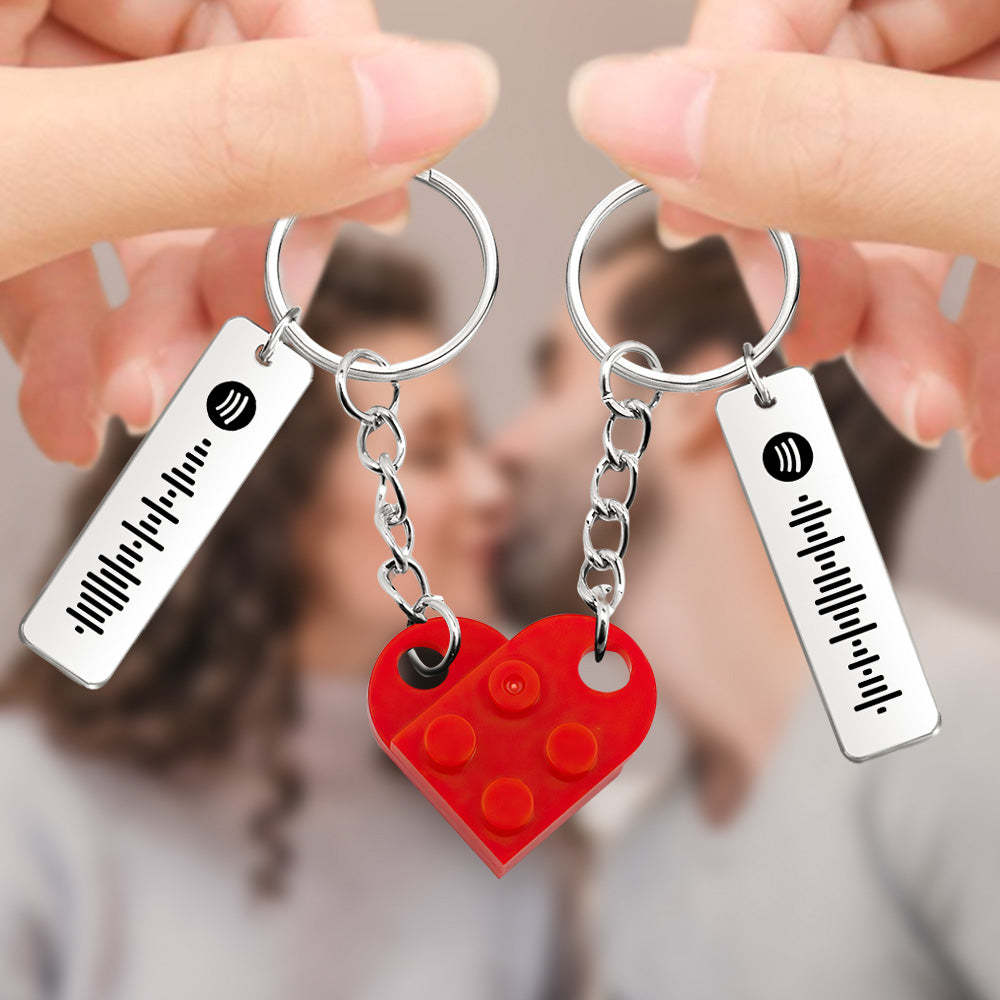Personalized Spotify Code Matching Couples Love Heart Bricks Keychain for Couples - yournamenecklaceuk