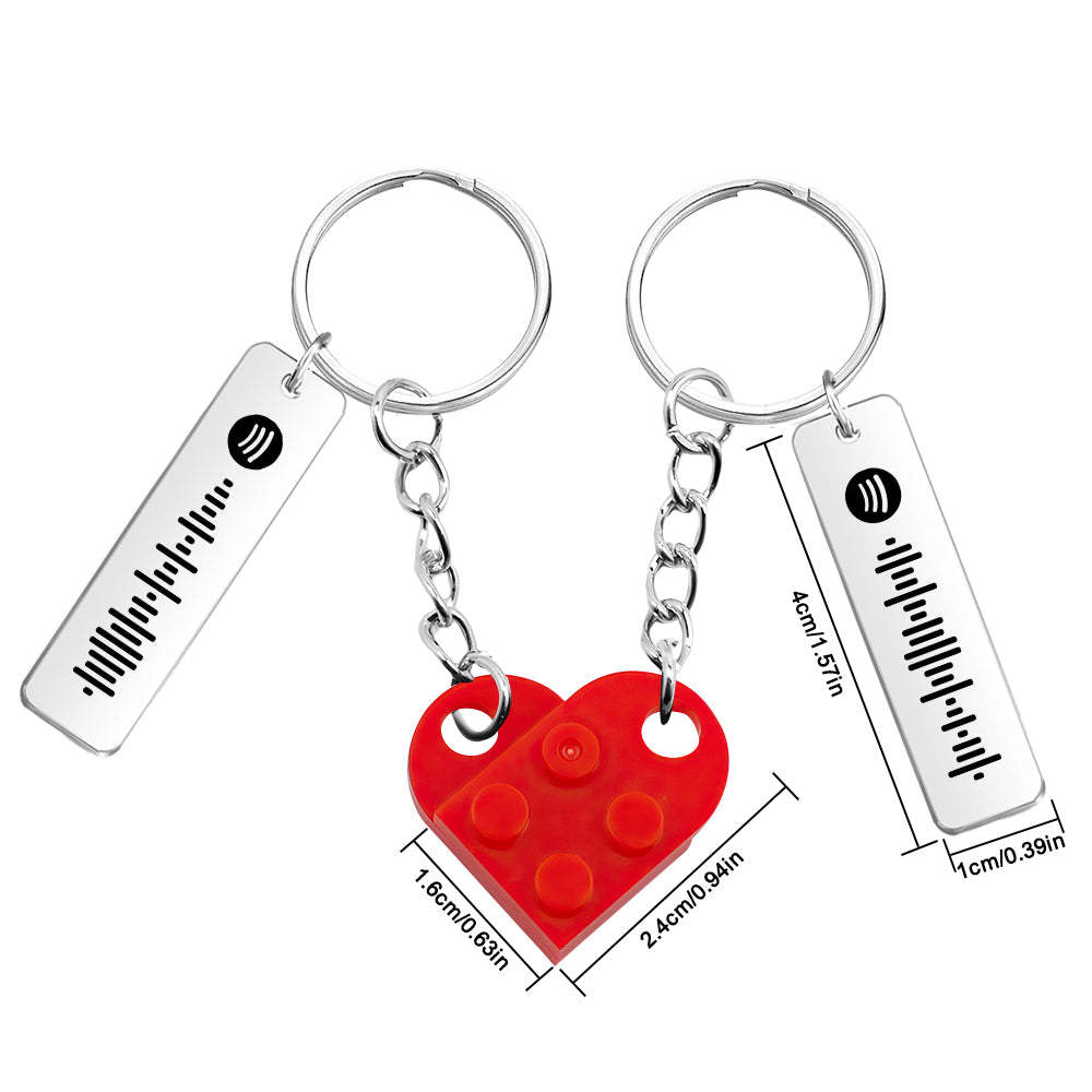 Personalized Spotify Code Matching Couples Love Heart Bricks Keychain for Couples - yournamenecklaceuk