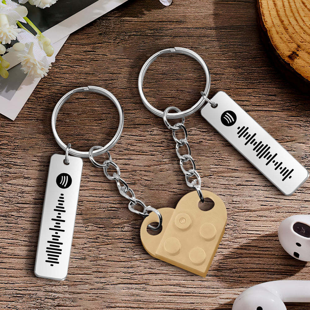 Personalized Spotify Code Matching Couples Love Heart Bricks Keychain for Couples - yournamenecklaceuk