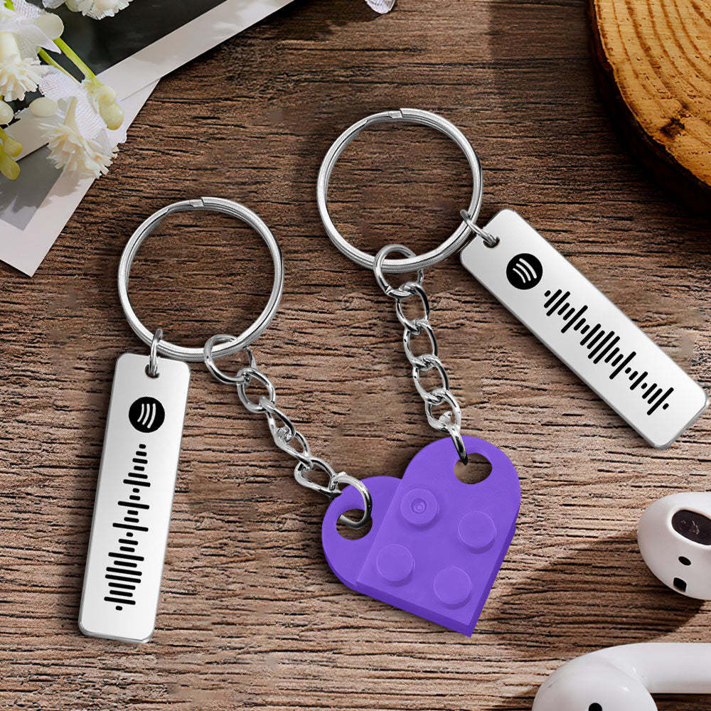 Personalized Spotify Code Matching Couples Love Heart Bricks Keychain for Couples - yournamenecklaceuk