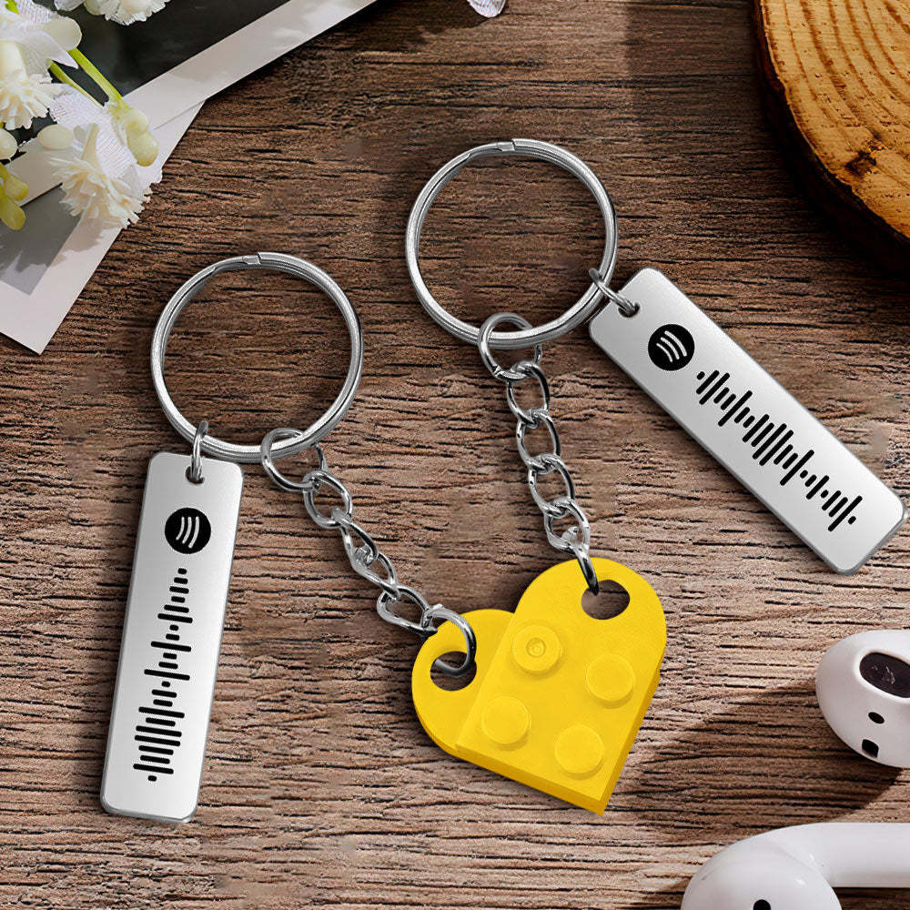 Personalized Spotify Code Matching Couples Love Heart Bricks Keychain for Couples - yournamenecklaceuk