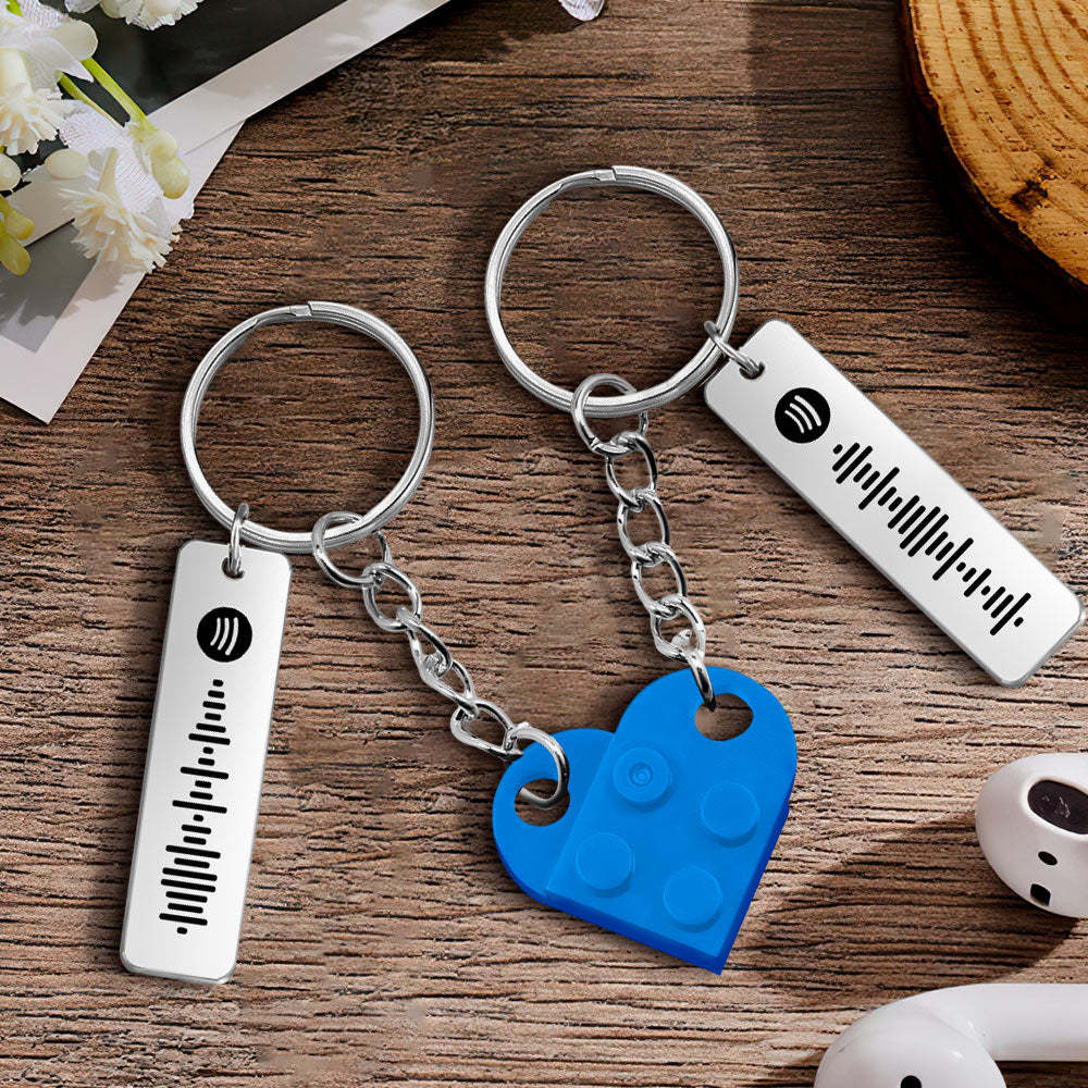 Personalized Spotify Code Matching Couples Love Heart Bricks Keychain for Couples - yournamenecklaceuk