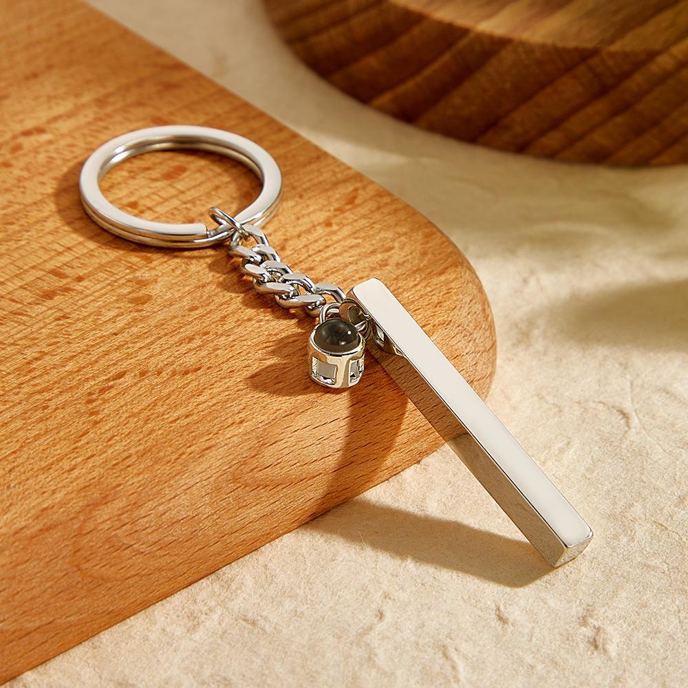 Personalized Photo Projection Keychain Engraved Vertical Cube Pendant Gifts For Him - yournamenecklaceuk