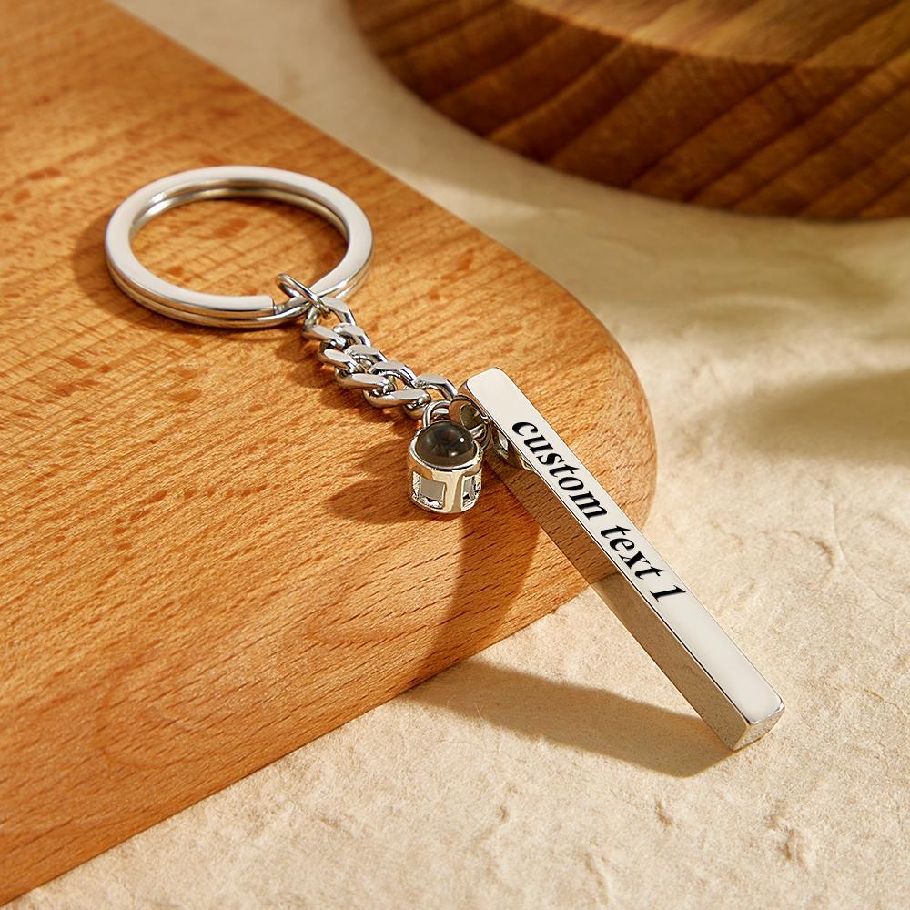 Personalized Photo Projection Keychain Engraved Vertical Cube Pendant Gifts For Him - yournamenecklaceuk