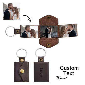 Mini Envelope Photo Keychain Personalized Vintage Engraved Leather Keychain Wedding Gift For Husband - yournamenecklaceuk