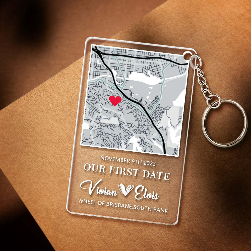 Personalized Acrylic Map Keychain Our First Date Keychain For Couple - yournamenecklaceuk