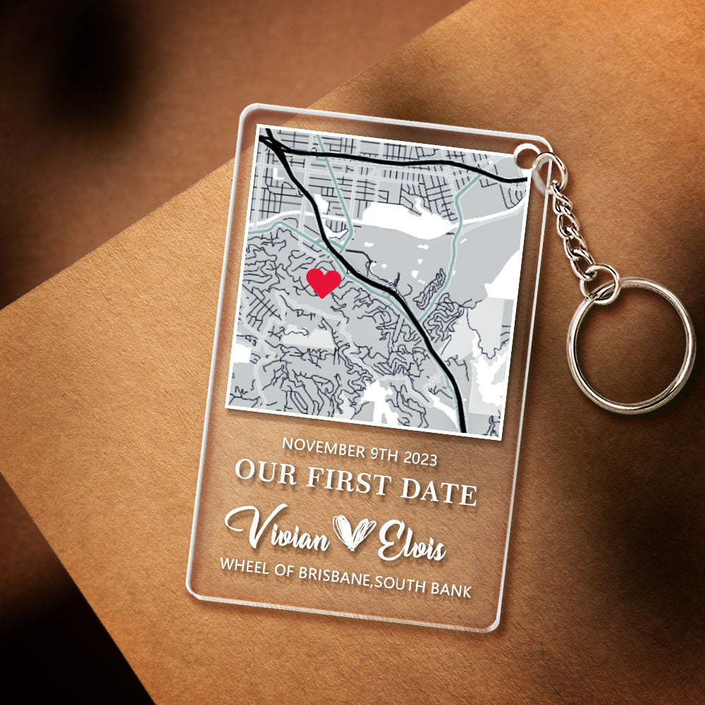 Personalized Acrylic Map Keychain Our First Date Keychain - yournamenecklaceuk