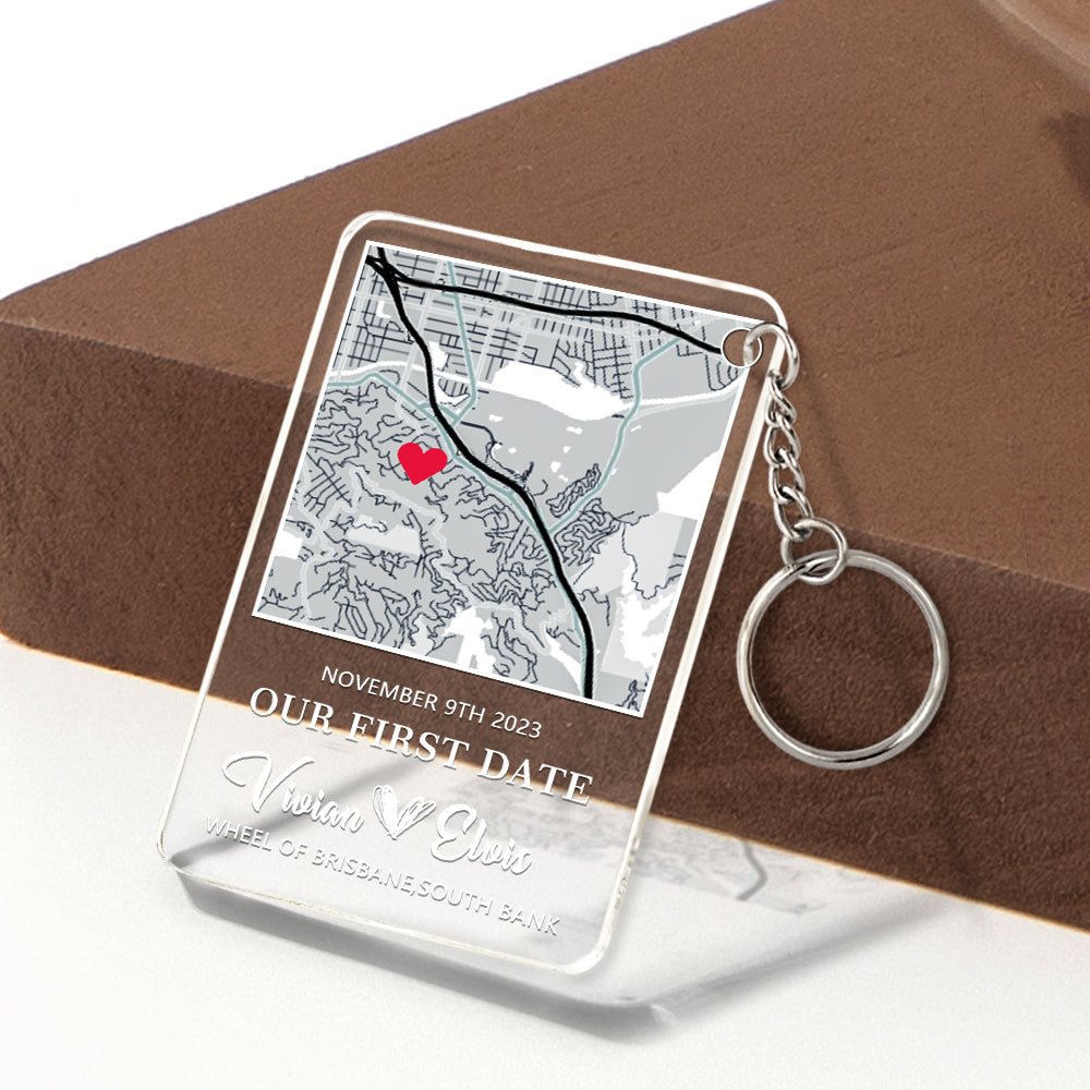 Personalized Acrylic Map Keychain Our First Date Keychain