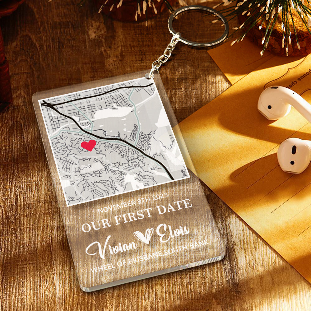 Personalized Acrylic Map Keychain Our First Date Keychain