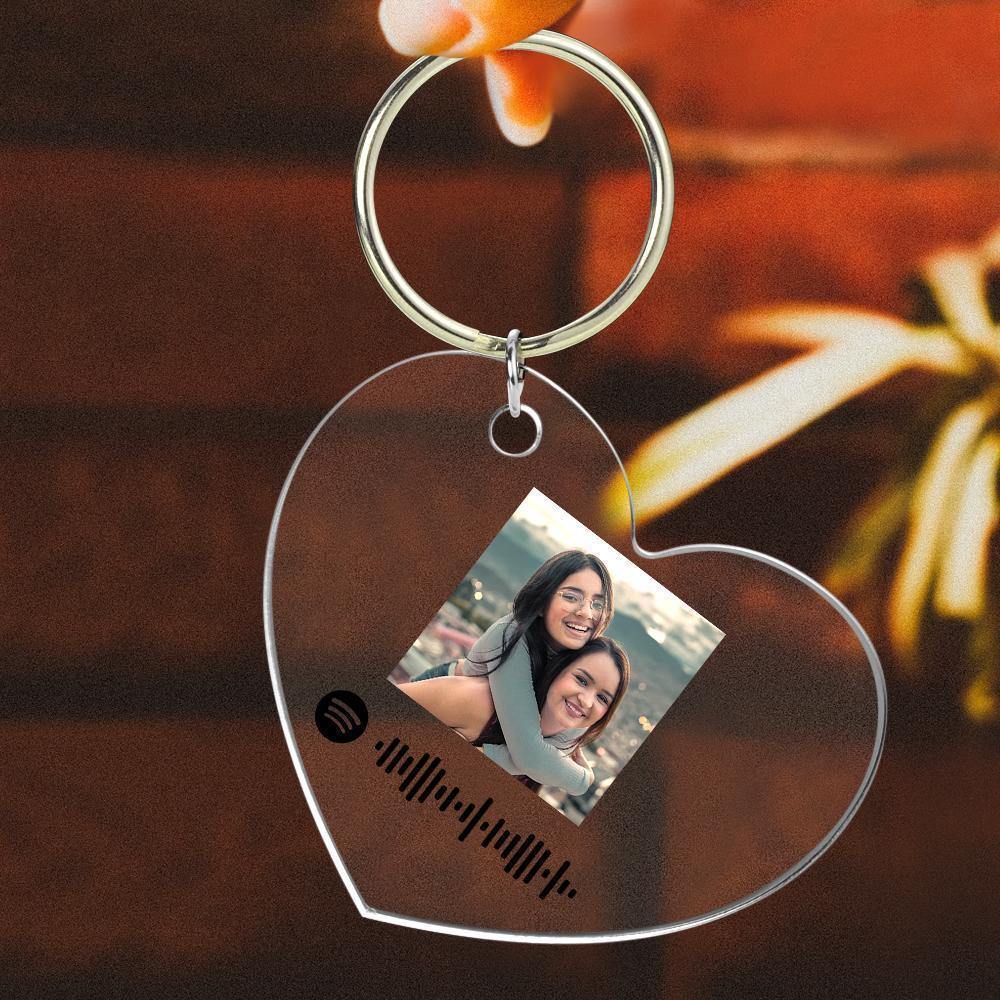 Scannable Spotify Code Keychain Spotify Favorite Song Photo Engraved Keychain Heart-shaped - soufeelus