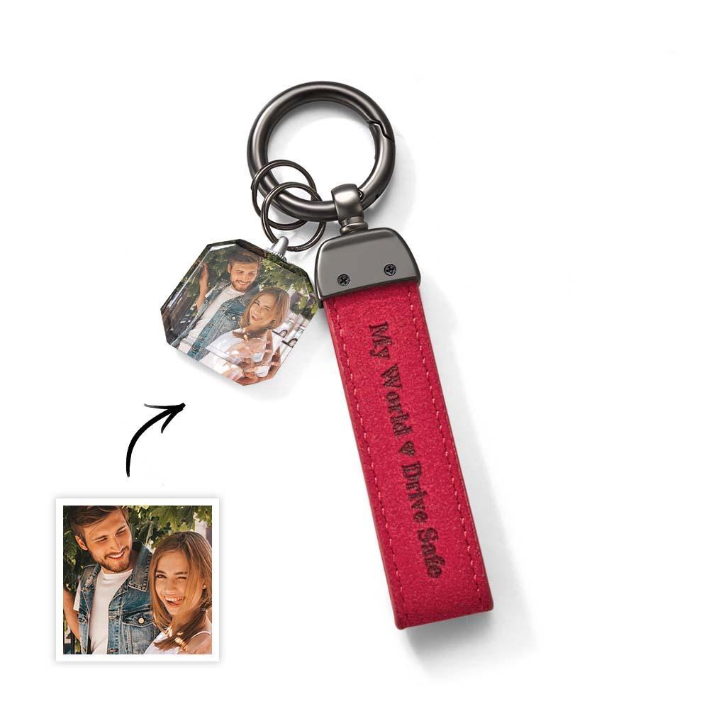 Drive Safe My Love Personalized Laser Engraved Leather Crystal Photo KeyChain - yournamenecklaceuk