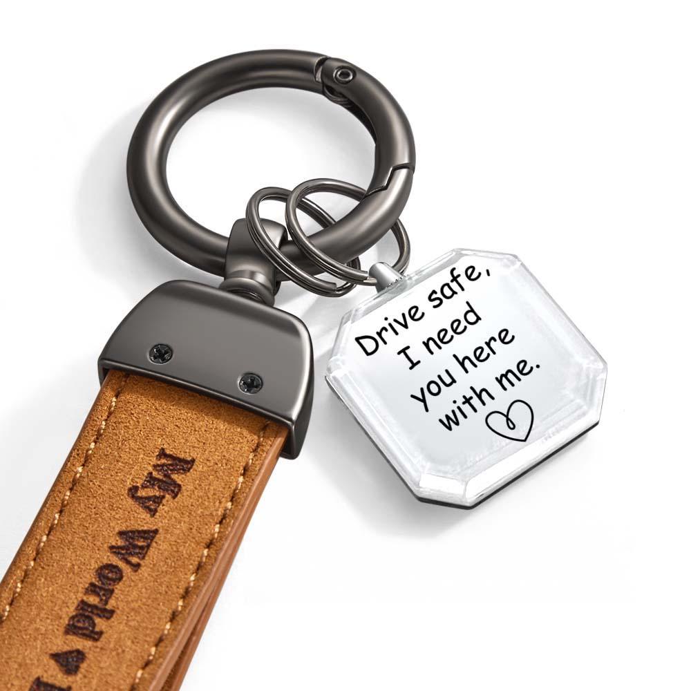 Drive Safe My Love Personalized Laser Engraved Leather Crystal Photo KeyChain - yournamenecklaceuk