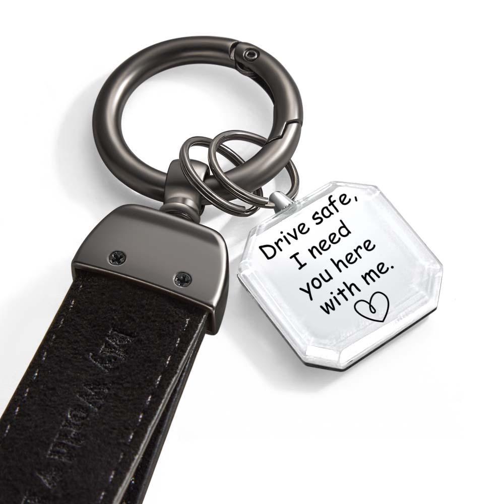 Drive Safe My Love Personalized Laser Engraved Leather Crystal Photo KeyChain - yournamenecklaceuk