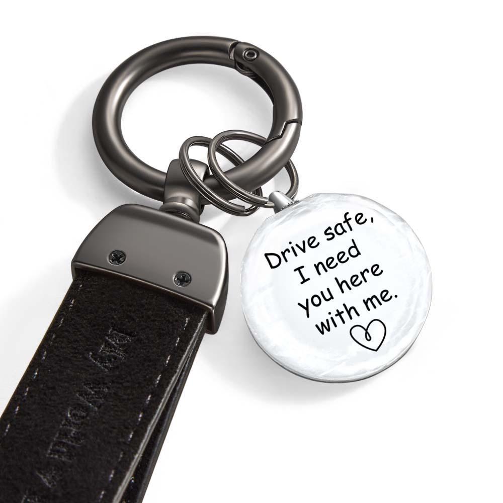 Drive Safe My Love Personalized Laser Engraved Leather Crystal Photo KeyChain - yournamenecklaceuk