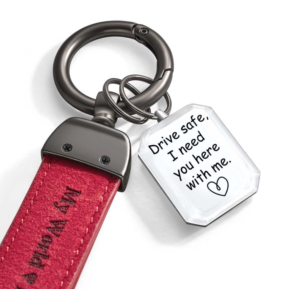 Drive Safe My Love Personalized Laser Engraved Leather Crystal Photo KeyChain - yournamenecklaceuk