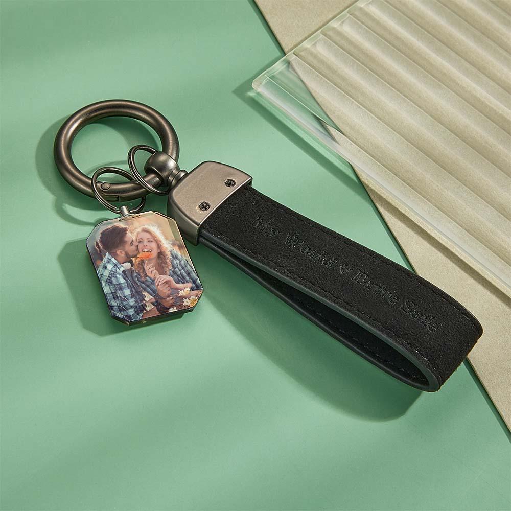 Drive Safe My Love Personalized Laser Engraved Leather Crystal Photo KeyChain - yournamenecklaceuk