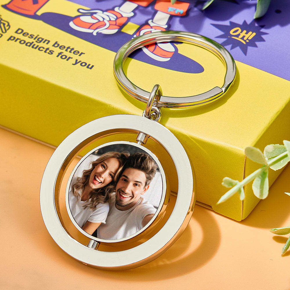 Personalized Photo Keychain Custom Turnable Double Sides Keychains Gifts for Lover - yournamenecklaceuk