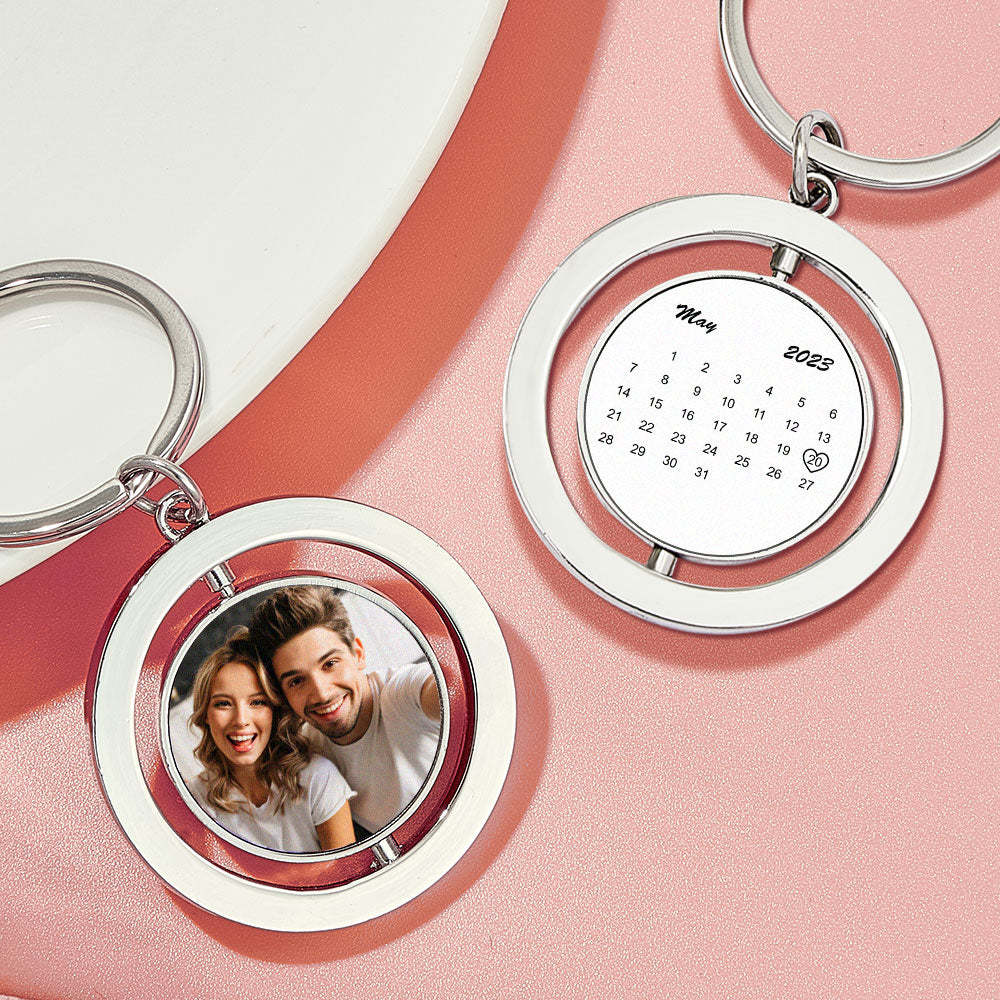 Custom Calendar Keychain Personalized Turnable Double Sides Keychains Anniversary Gift - yournamenecklaceuk