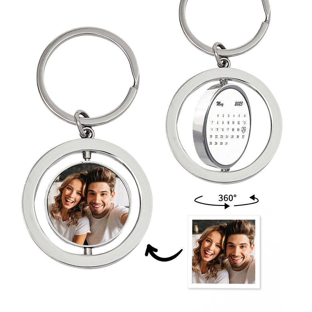 Custom Calendar Keychain Personalized Turnable Double Sides Keychains Anniversary Gift - yournamenecklaceuk