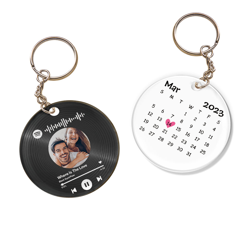Custom Music Song Calendar Keychains Scannable Spotify Code Acrylic Gifts for Couple Valentine's Day Gift