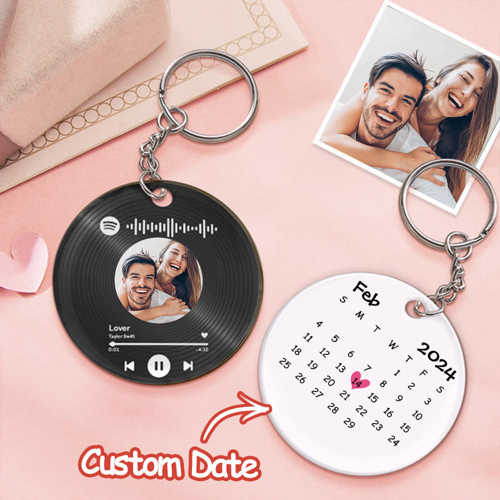Custom Music Song Calendar Keychains Scannable Spotify Code Acrylic Gifts for Couple Valentine's Day Gift