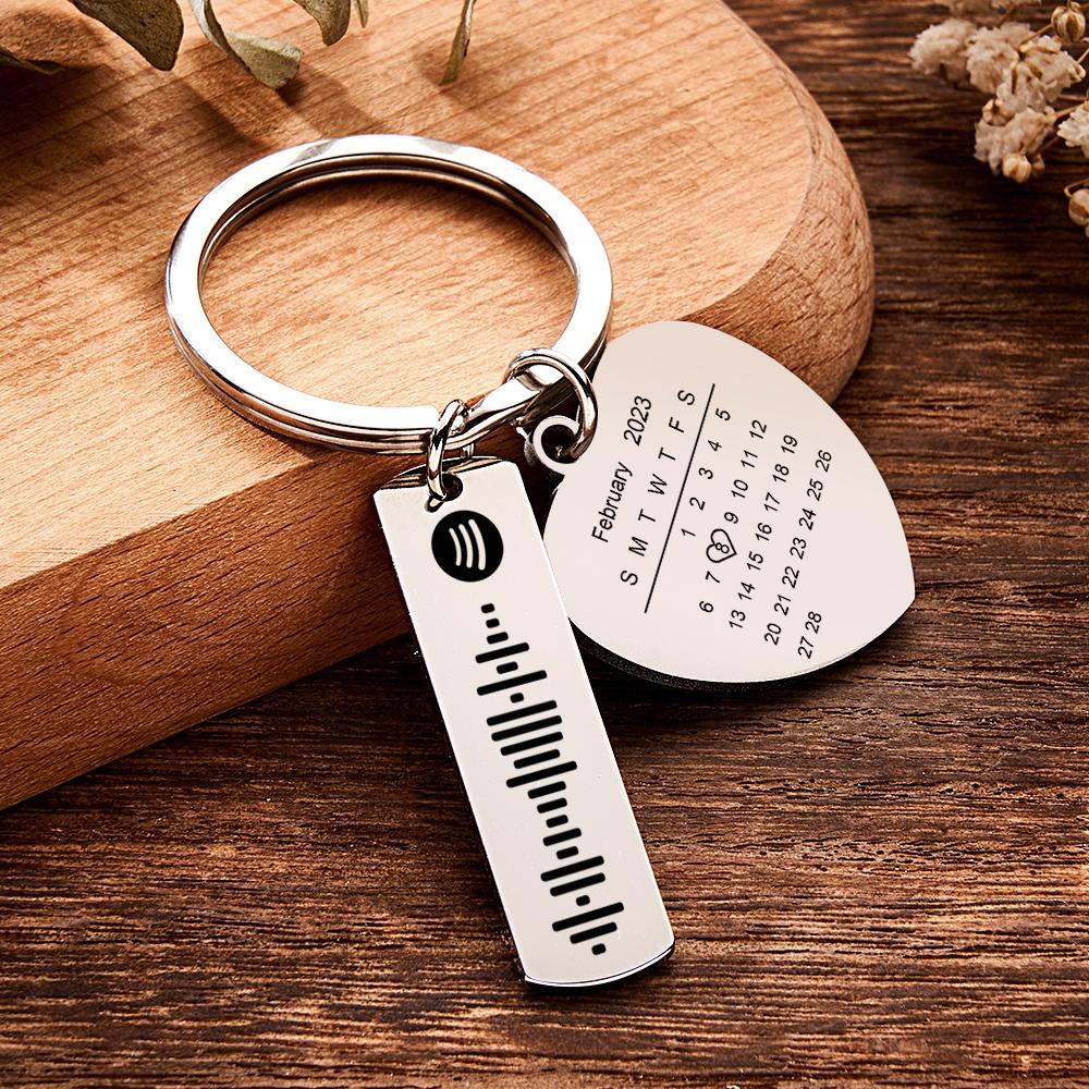 Personalized Calendar Keychain Special Day Significant Photo Heart Square Shape Music Code Metal Keychain Anniversary Gift - yournamenecklaceuk