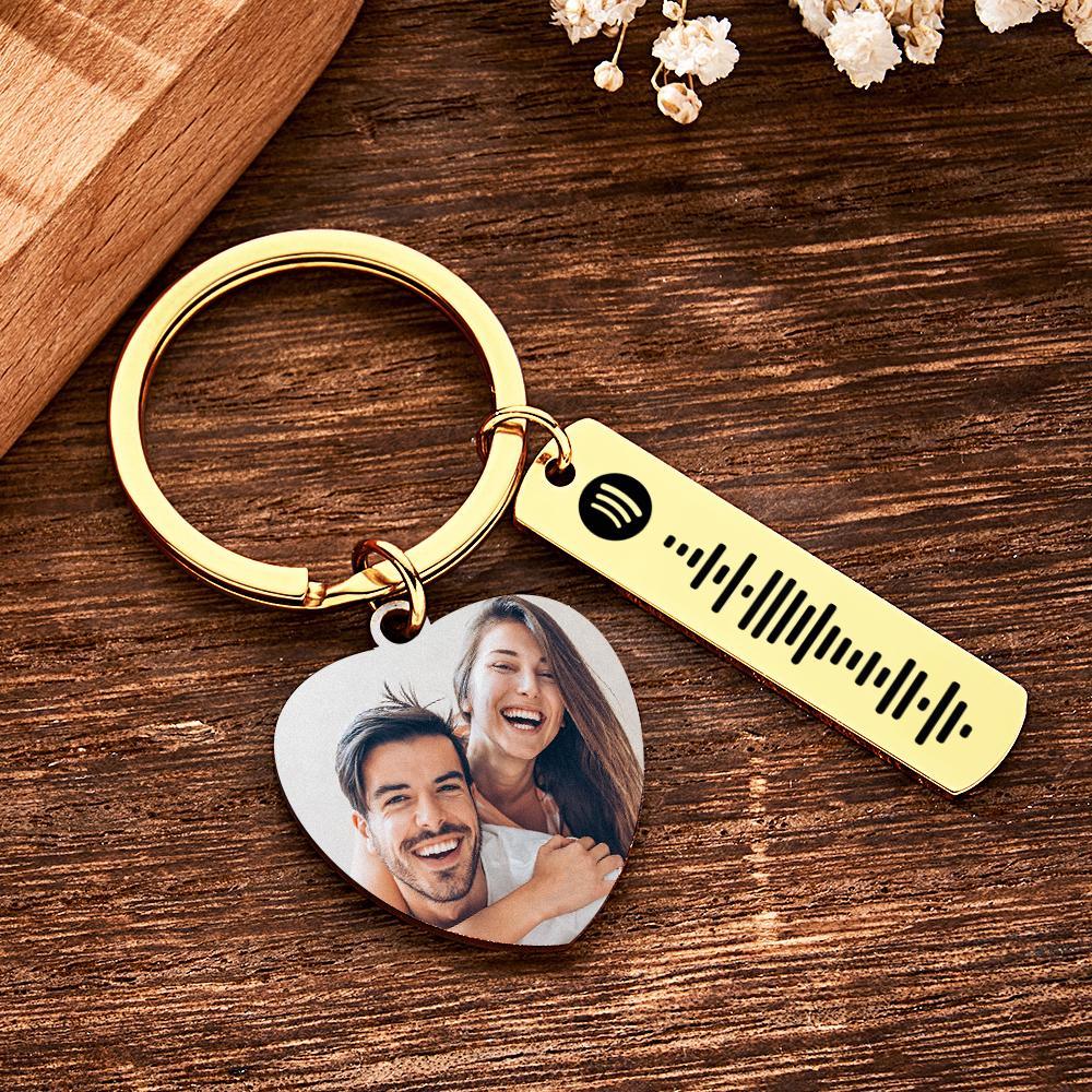 Personalized Calendar Keychain Special Day Significant Photo Heart Square Shape Music Code Metal Keychain Anniversary Gift - yournamenecklaceuk