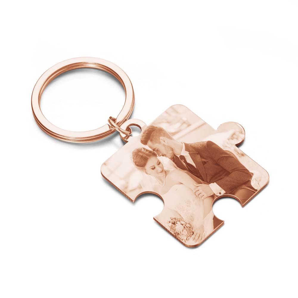 Personalized Jigsaw Puzzle Piece Custom Photo Keychain Couple Anniversary Long Distance Gift - yournamenecklaceuk
