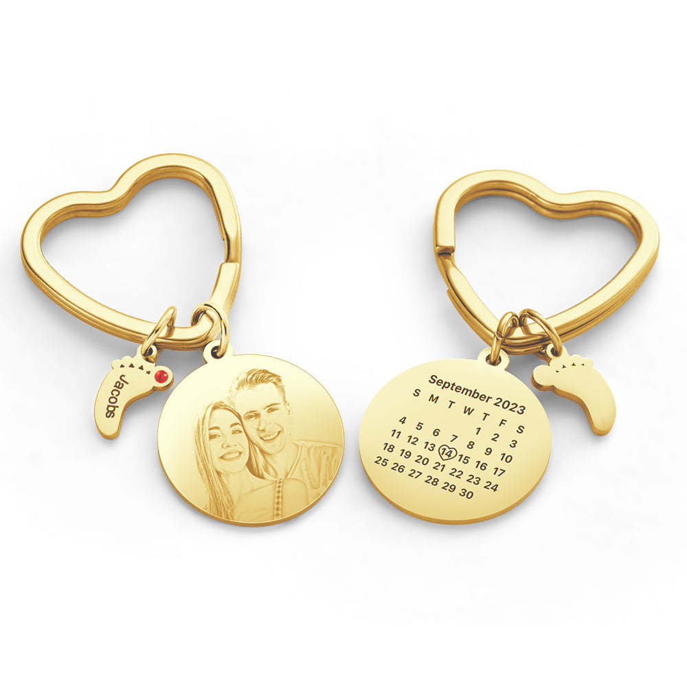 Custom Photo Calendar Keychain with Baby Feet Charm Personalized Calendar the Perfect Heartfelt Gift - yournamenecklaceuk