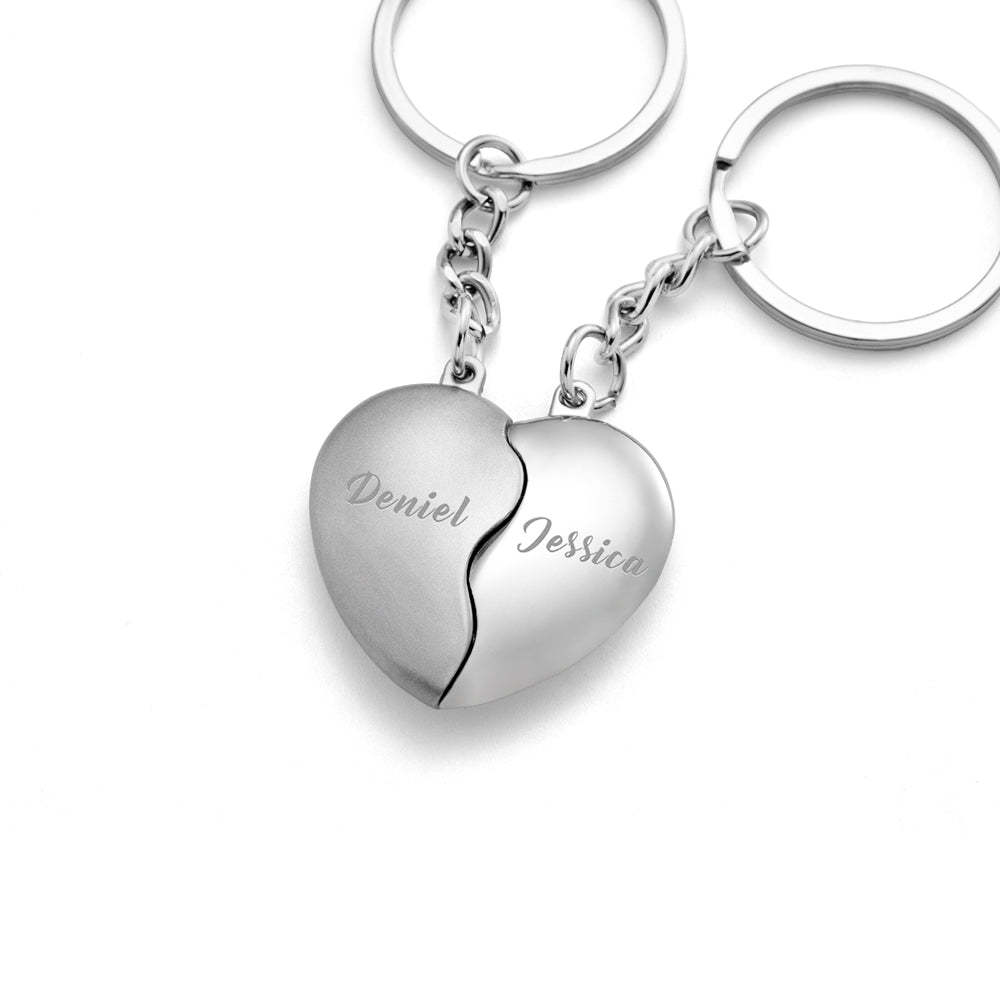 Split Heart Keyring Personalized Names Custom Valentines Day Gift for Couple - yournamenecklaceuk
