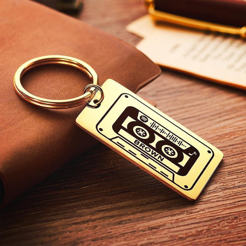 Spotify Custom Keychains Engraved Keychain Musicial Gift Gold - soufeelus